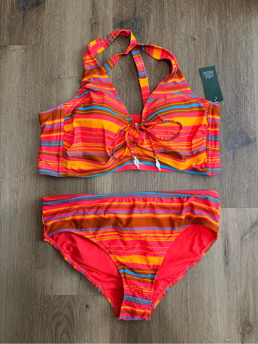 wild fable Orange Multi Striped Bikini New Plus Size